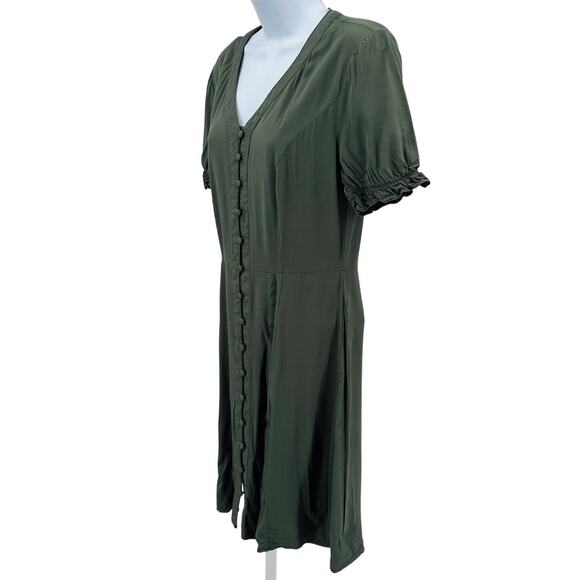 Dip Shirt Dress XS Green Knee Length Short Sleeve V-Neck Elastic Cuff Button Up - Picture 4 of 7